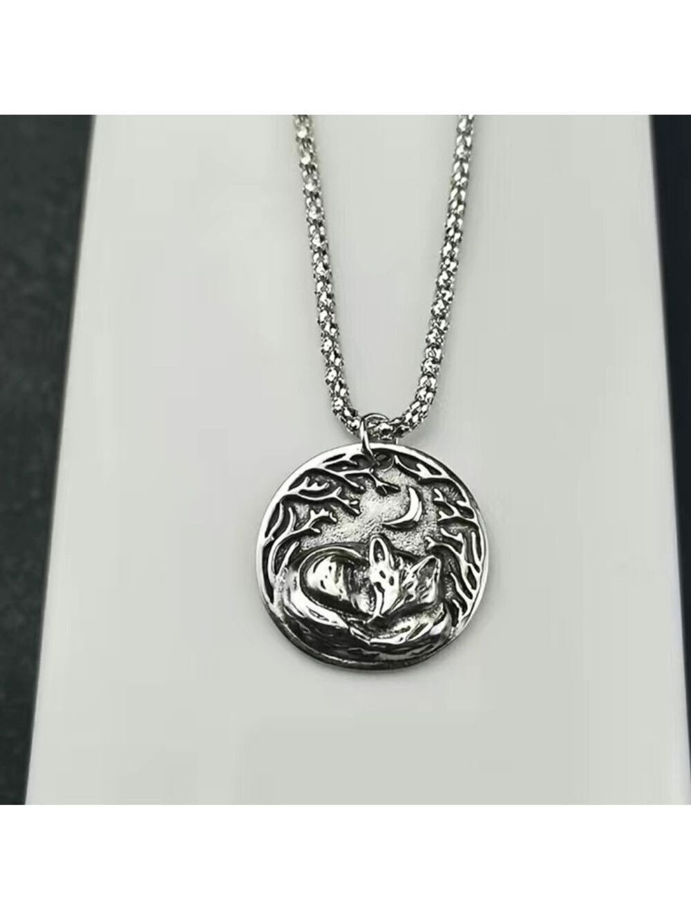 Sleeping Fox under the Moon Pendant and Necklace #1401 - Picture 7 of 11